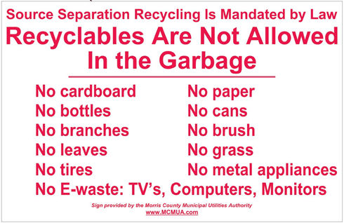 image of recyclables not allowed in the garbage decal